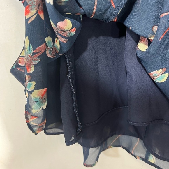 Betsey Johnson Navy Floral Mini Dress Neck Tie Sheer Long Sleeves V Neck Size 6 - Picture 10 of 13